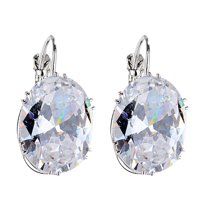 Grandest Birch Women Cubic Zirconia Dangle Huggie Earrings Piercing Party Jewelry Gift Copper, Cubic Zirconia White