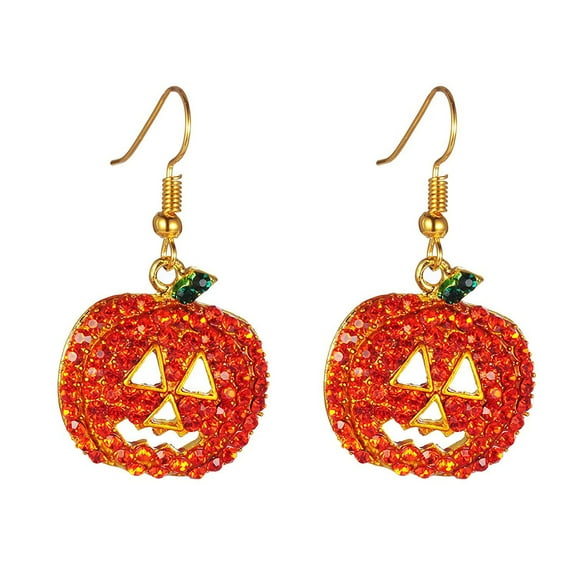 Grandest Birch Women Cubic Zirconia Inlaid Pumpkin Dangle Hook Earrings Halloween Jewelry Gift Alloy, Cubic Zirconia Orange