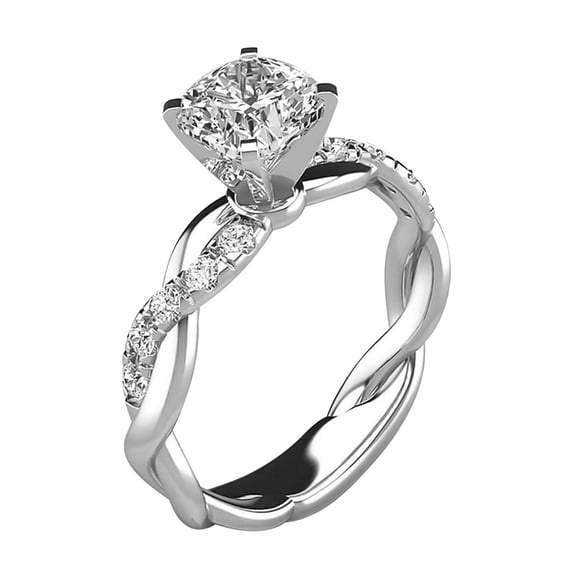 Grandest Birch Women Cubic Zirconia Inlaid Twist Finger Ring Wedding Engagement Jewelry Gift Alloy Silver