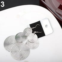 Grandest Birch Women Exaggerated Three Layers Round Pendant Dangle Hook Earrings Alloy Silver