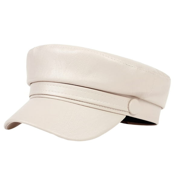 Grandest Birch Women Extended Brim Beret Hat Flat Dome Faux Leather Newsboy Hat Outdoor Solid Color Leisure Hat Streetwear ,Gift