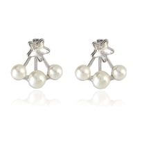 Grandest Birch Women Faux Pearl Star Rhinestone Ear Jacket Evening Party Earrings Jewelry Gift Alloy, Rhinestone, Faux Pearl Silve