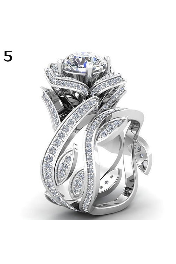 Women Flower Leaf Round Cut Clear Shiny Zircon Wedding Bridal Knuckle Ring Copper, Zircon Multi-color