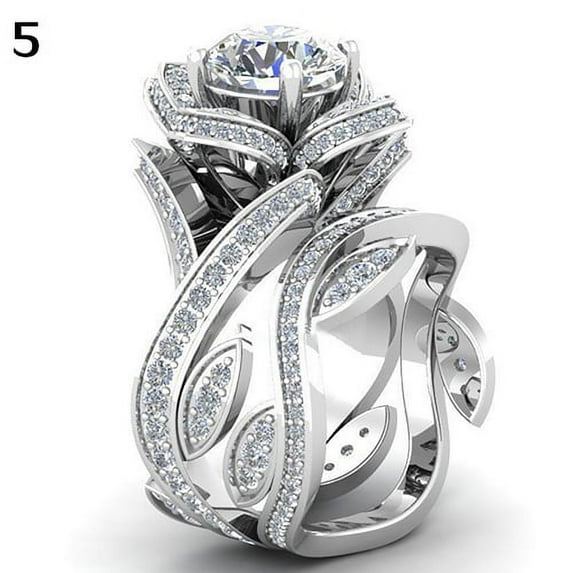 Grandest Birch Women Flower Leaf Round Cut Clear Shiny Zircon Wedding Bridal Knuckle Ring Copper, Zircon Pink