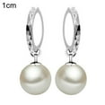 thumbnail image 1 of Grandest Birch Women Fuax Pearl Dangle Eardrop Huggie Earrings Piercing Jewelry Gift Faux Pearl, Platinum Plated Copper Silver, 1 of 8