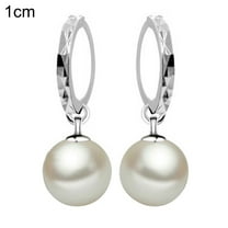 Grandest Birch Women Fuax Pearl Dangle Eardrop Huggie Earrings Piercing Jewelry Gift Faux Pearl, Platinum Plated Copper Silver
