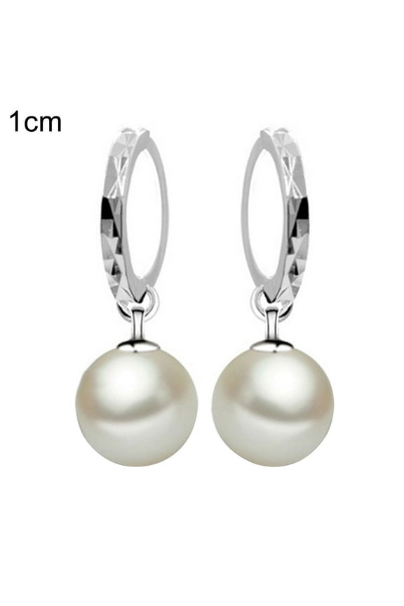 Women Fuax Pearl Dangle Eardrop Huggie Earrings Piercing Jewelry Gift Faux Pearl, Platinum Plated Copper Silver