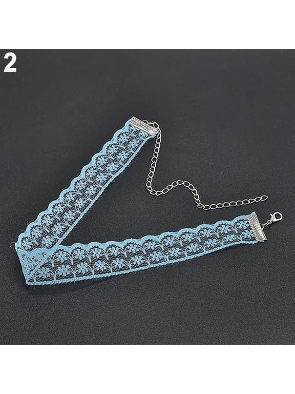 Women Gift Gothic Punk Retro Bohomian Lace Collar Choker Charm Necklace Jewelry Lace + Alloy Blue