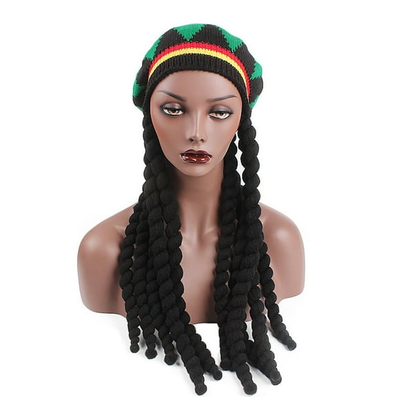 Grandest Birch Women Halloween Hat Colorful Knitted Elastic Anti-slip Windproof Thick Witch Cosplay Fake Black Braids Party Carnival Beret ,Gift