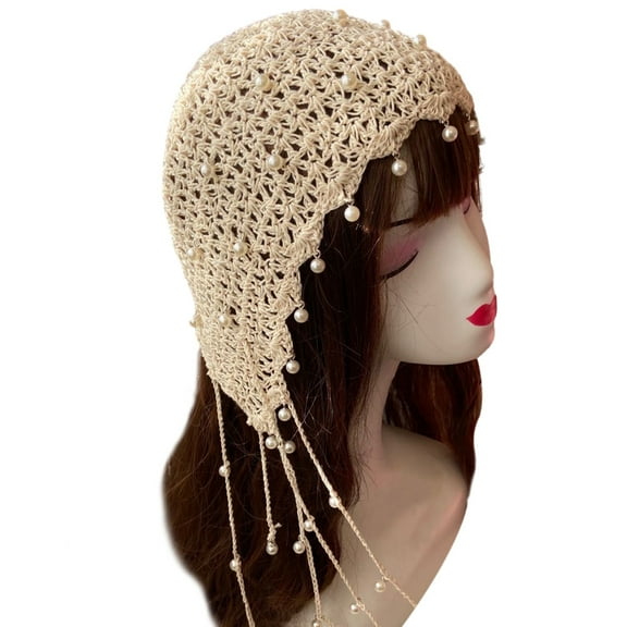 Grandest Birch Women Hat Solid Color Faux Pearl Design Super Soft Breathable Wear Resistant Women Spring Autumn Knitted Hat Beanie Cap Decor for Daily Wear ,Gift