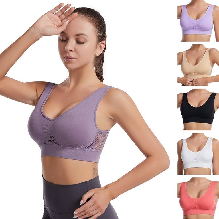 Women\'s Threaded Knit Bras Stretch Wireless Ribbed Seamless Yoga Bras For  Running Fitness Training
