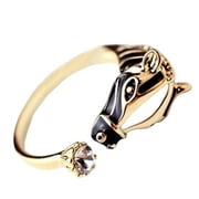Grandest Birch Women Horse Head Rhinestone Opening Finger Ring for Party Club Rhinestone,Alloy Gold