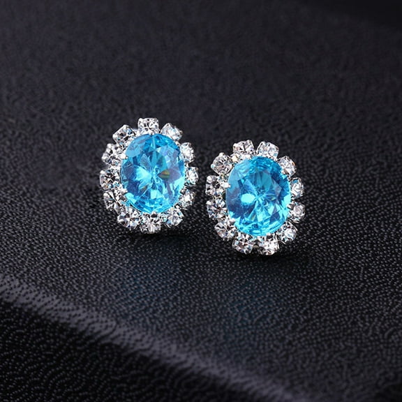 Grandest Birch Women Lady Elegant Rhinestone Flower Ear Stud Earrings Gift Jewelry Alloy, Rhinestone Blue