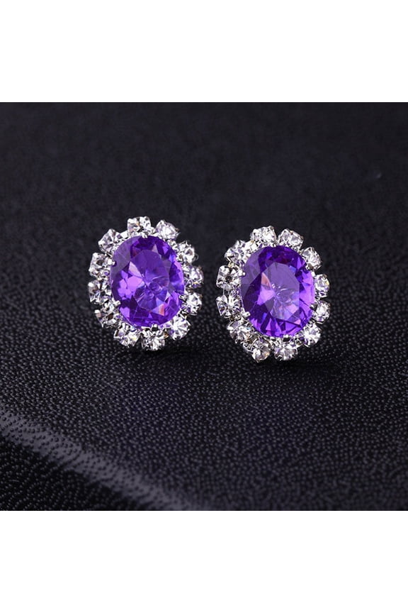 Women Lady Elegant Rhinestone Flower Ear Stud Earrings Gift Jewelry Alloy, Rhinestone Purple