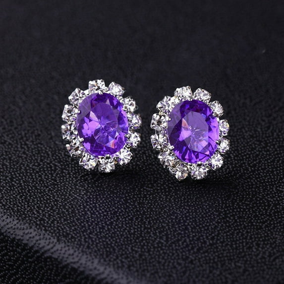 Grandest Birch Women Lady Elegant Rhinestone Flower Ear Stud Earrings Gift Jewelry Alloy, Rhinestone Purple
