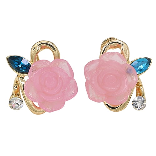 Grandest Birch Women Lady Rhinestone Resin Rose Flower Earrings Ear Studs Jewelry Gift Alloy, Resin, Rhinestone Blue
