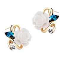 Grandest Birch Women Lady Rhinestone Resin Rose Flower Earrings Ear Studs Jewelry Gift Alloy, Resin, Rhinestone White
