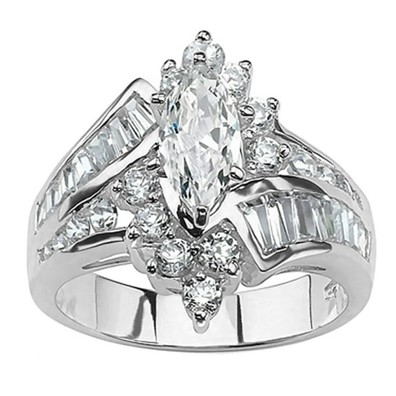 Grandest Birch Women Marquise Cut Cubic Zirconia Engagement Anniversary Finger Ring Jewelry Alloy, Cubic Zirconia Silver