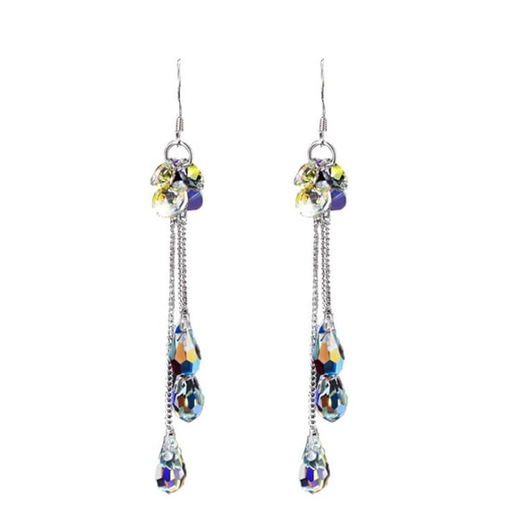 Grandest Birch Women Multicolor Rhinestone Long Chain Tassel Drop Dangle Hook Earrings Alloy, Rhinestone Multi-color