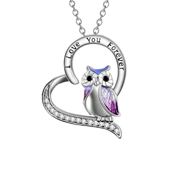 Grandest Birch Women Necklace Heart Shape Dress Up Jewelry Owl Sculpture Bright Luster Necklace Gifts Alloy Silver