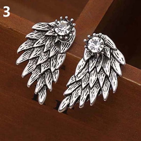 Grandest Birch Women Retro Gothic Cool Jewelry Angel Wing Rhinestone Ear Jacket Earrings Alloy, Rhinestone Silver