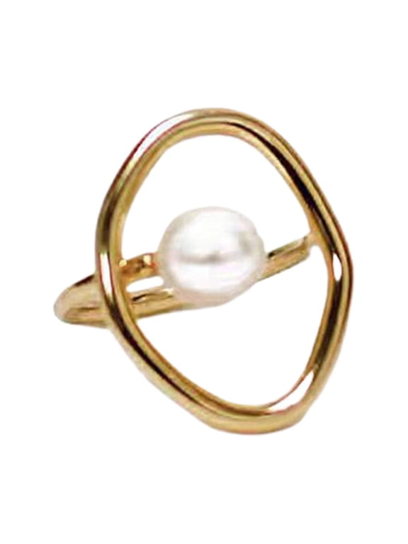 Women Ring Electroplating Eye-catching Golden Faux Pearl Finger Ring Jewelry Accessories Alloy,Imitation Pearl Gold