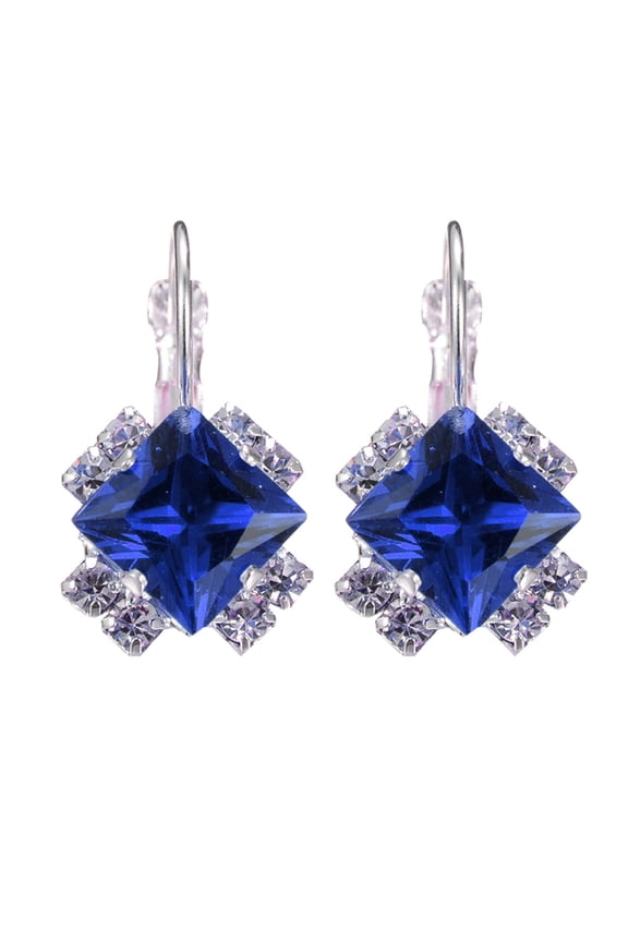 Women Shiny Rhinestone Leverback Earrings Wedding Engagement Jewelry Alloy, Rhinestone Blue
