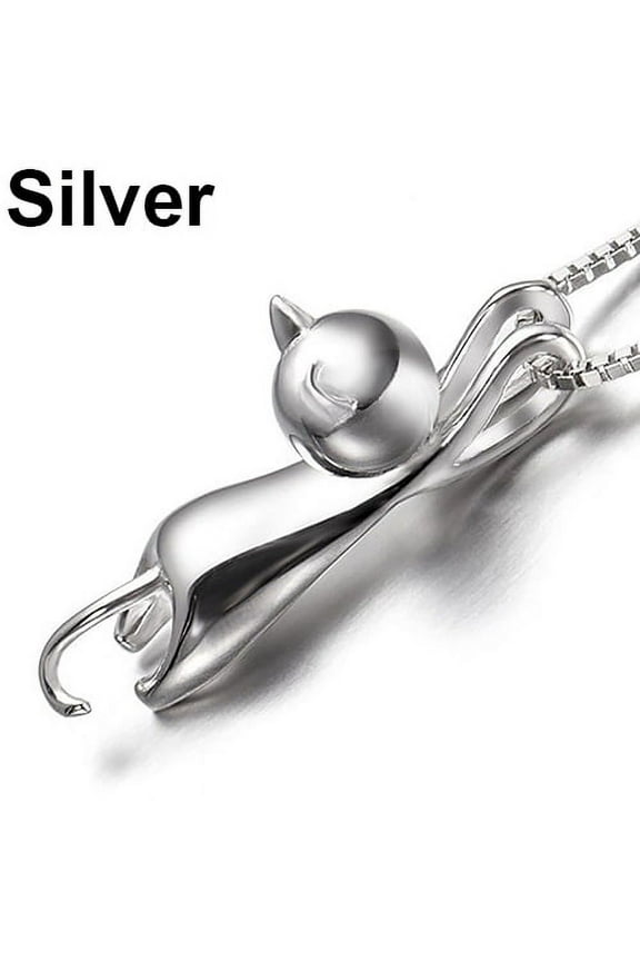 Women  Silvering Chain Cat Pendant Necklace Jewelry Charm  Silver