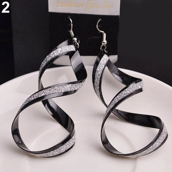 Grandest Birch Women Spiral Scrub Hook Dangle Earrings Wedding Engagement Bridal Jewelry Gift Alloy Black
