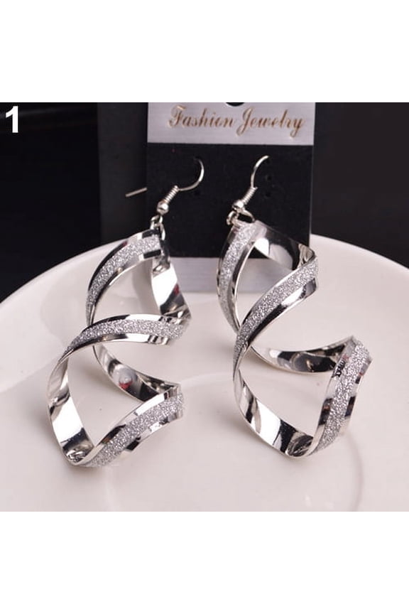 Women Spiral Scrub Hook Dangle Earrings Wedding Engagement Bridal Jewelry Gift Alloy Silver