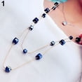 thumbnail image 1 of Grandest Birch Women Square Rhinestones Beads 2 Layers Golden Alloy Chain Long Sweater Necklace Alloy, Rhinestone Blue, 1 of 7