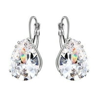 Grandest Birch Women Teardrop Cubic Zirconia Inlaid Dangle Leverback Earrings Jewelry Gift Alloy, Cubic Zirconia Silver