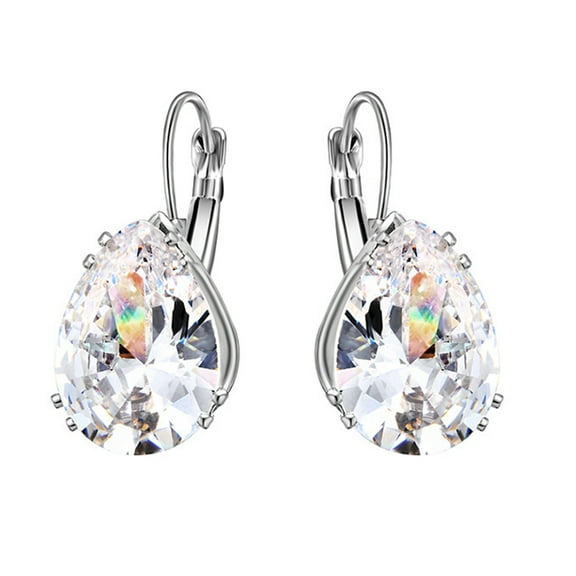 Grandest Birch Women Teardrop Cubic Zirconia Inlaid Dangle Leverback Earrings Jewelry Gift Alloy, Cubic Zirconia Silver