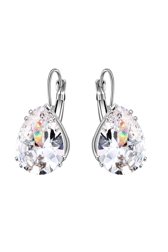 Women Teardrop Cubic Zirconia Inlaid Dangle Leverback Earrings Jewelry Gift Alloy, Cubic Zirconia Silver