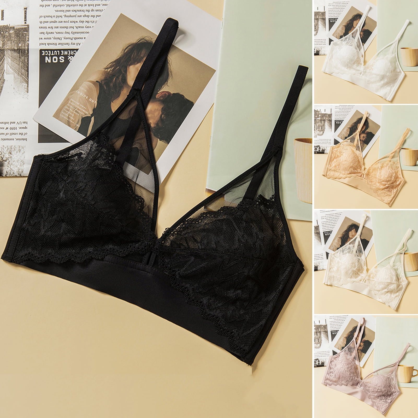 Grandest Birch Women Triangle Bralette Sexy French Style Sheer Lace