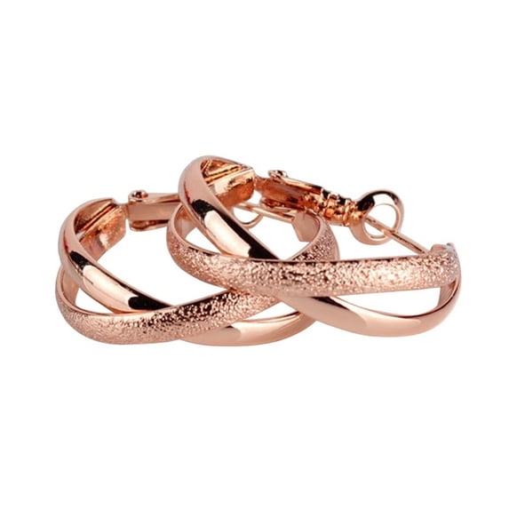 Grandest Birch Women Vintage Hollow Geometric Cross Clip Hoop Earrings Circle Jewelry Gift Copper Gold