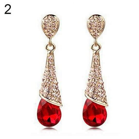 Grandest Birch Women Waterdrop Chandelier Rhinestone Full Zircon Earrings Ear Stud Ear-clip Alloy, Rhinestone, Zircon Red