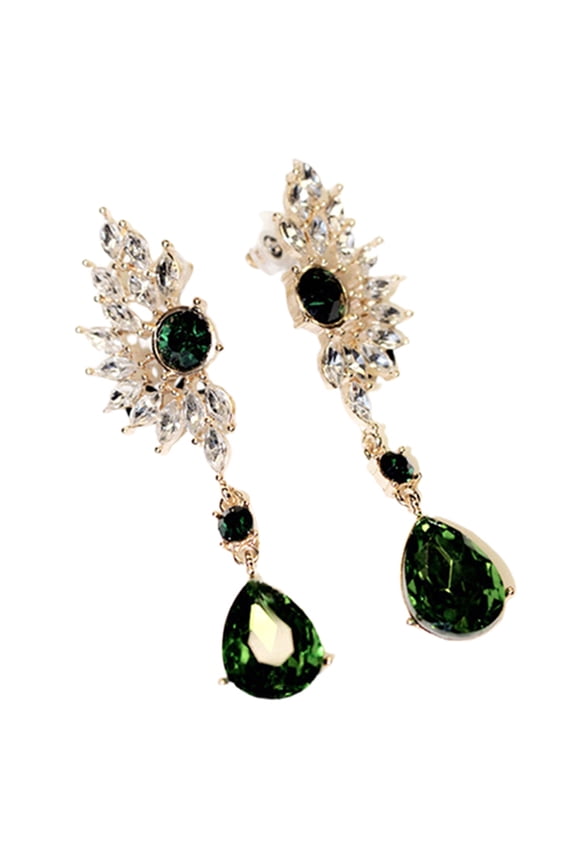 Women Wing Shape Rhinestone Long Dangle Studs Drop Earrings Jewelry Charm Rhinestone,Alloy Green