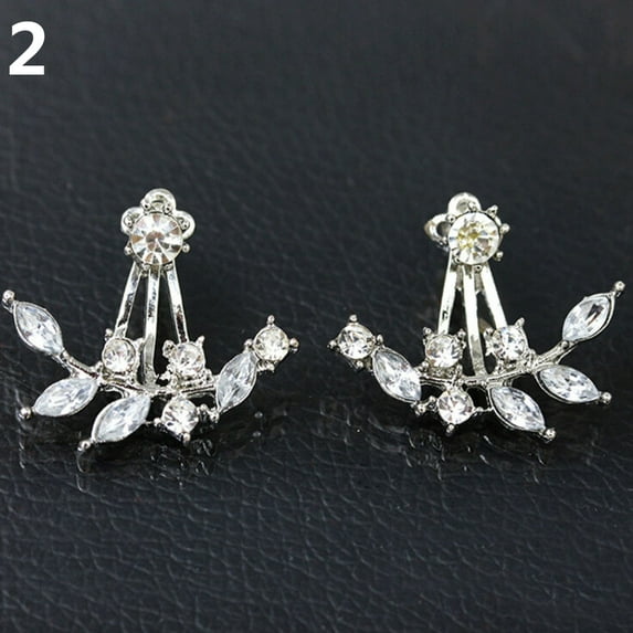 Grandest Birch Women's Elegant Rhinestone Leaf Twig Branch Stud Earrings Ear Jackets Alloy + Rhinestone Silver