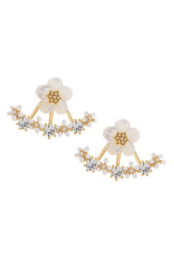 Women\'s Flower Zircon Ear Jacket Korean Style Copper Ear Studs Earrings Jewelry Zircon, Copper Gold