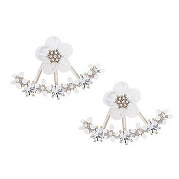 Grandest Birch Women\'s Flower Zircon Ear Jacket Korean Style Copper Ear Studs Earrings Jewelry Zircon, Copper Silver