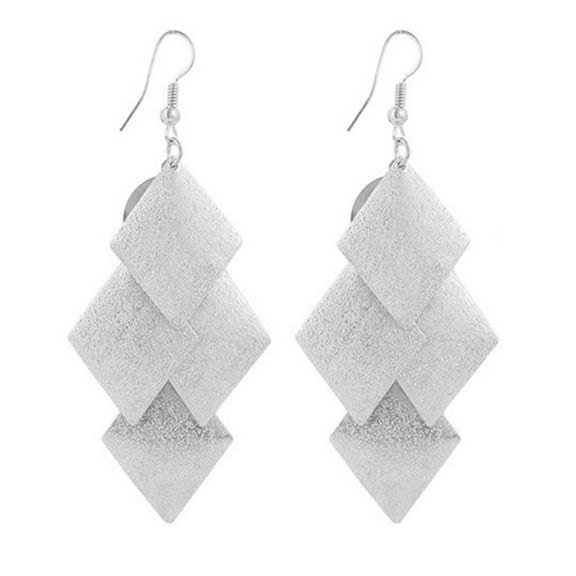 Grandest Birch Women's Glitter Rhombus Drop Long Dangle Chandelier Statement Hook Earrings Alloy Silver