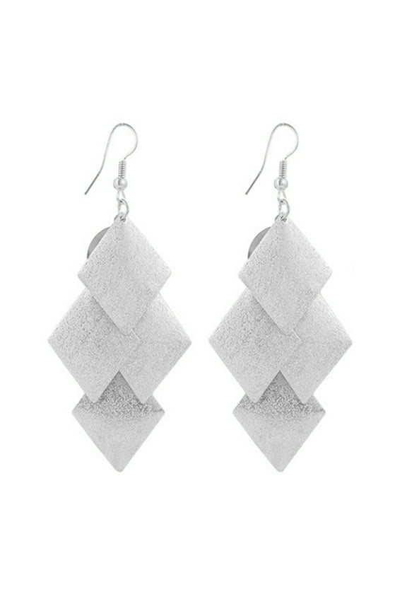 Women's Glitter Rhombus Drop Long Dangle Chandelier Statement Hook Earrings Alloy Silver