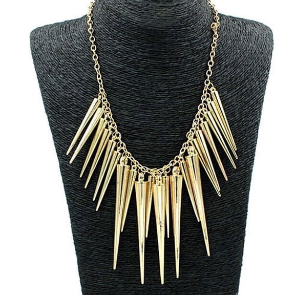 Grandest Birch Women's Multilayer Spike Rivet Tassels Chain Bib Statement Necklace Punk Alloy Gold