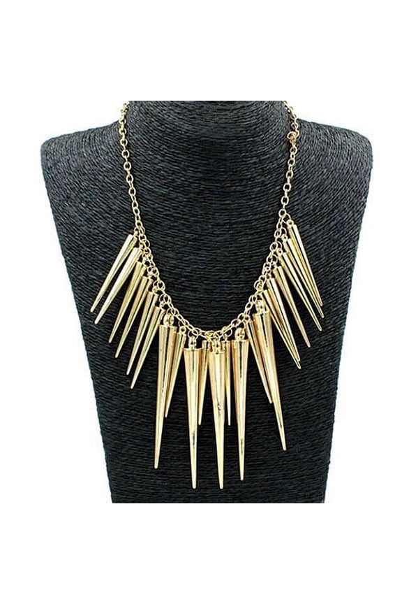 Women's Multilayer Spike Rivet Tassels Chain Bib Statement Necklace Punk Alloy Gold