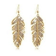 thumbnail image 1 of Grandest Birch Women\'s Retro Boho Alloy Feather Rhinestone Eardrops Party Hook Dangle Earrings Alloy, Rhinestone Gold, 1 of 6