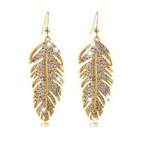 Grandest Birch Women's Retro Boho Alloy Feather Rhinestone Eardrops Party Hook Dangle Earrings Alloy, Rhinestone Gold