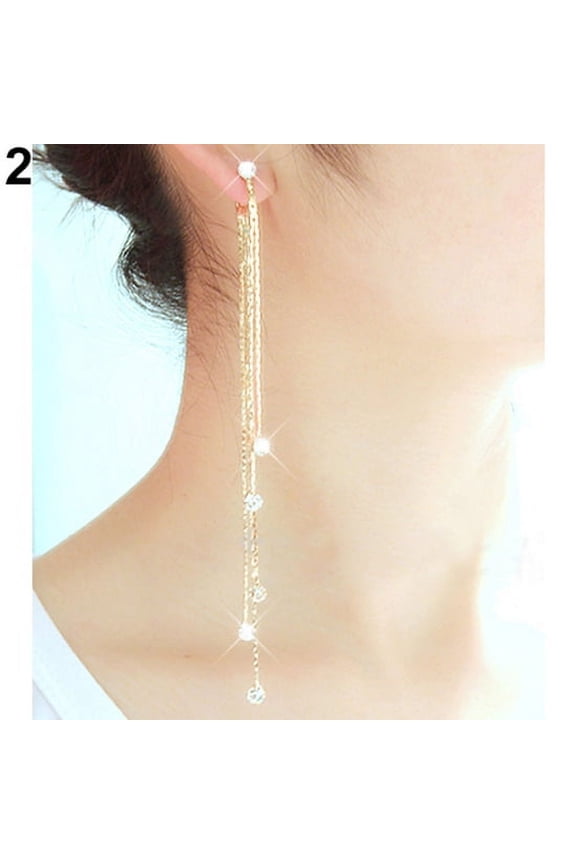 Women\'s Rhinestone Super Long Tassels Drop Dangle Cocktail Party Linear Earrings Rhinestone Gold
