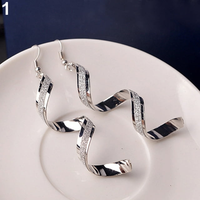 Women Silver Plated Ear Stud Hoop Dangle Earrings Wedding Party Bridal Jewelry E