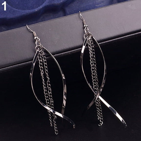 Grandest Birch Women\'s Vintage Elegant Alloy Long Tassels Chain Drop Hook Dangle Earrings Jewelry Alloy Black